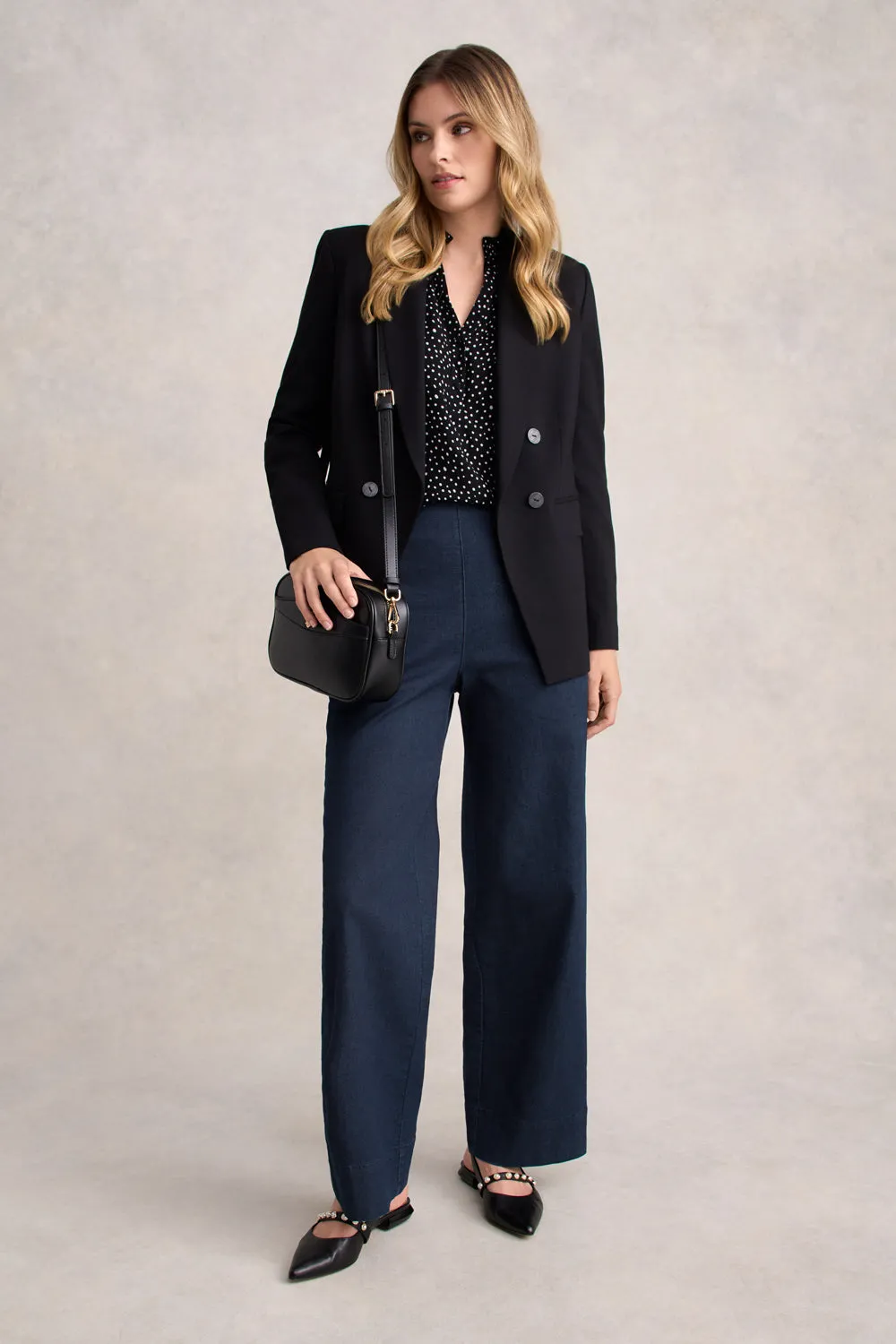 Shirred Georgette Blouse - Black & White Spot