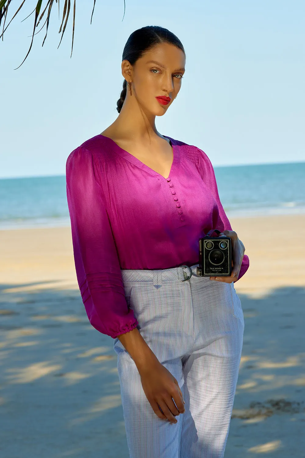 Shirred Swing Top - Fuchsia