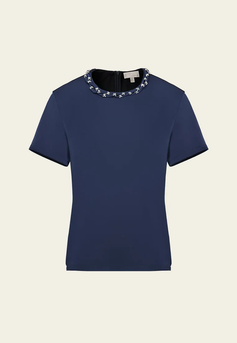 Slim-fit Braided-detail Crystal-embellished T-shirt