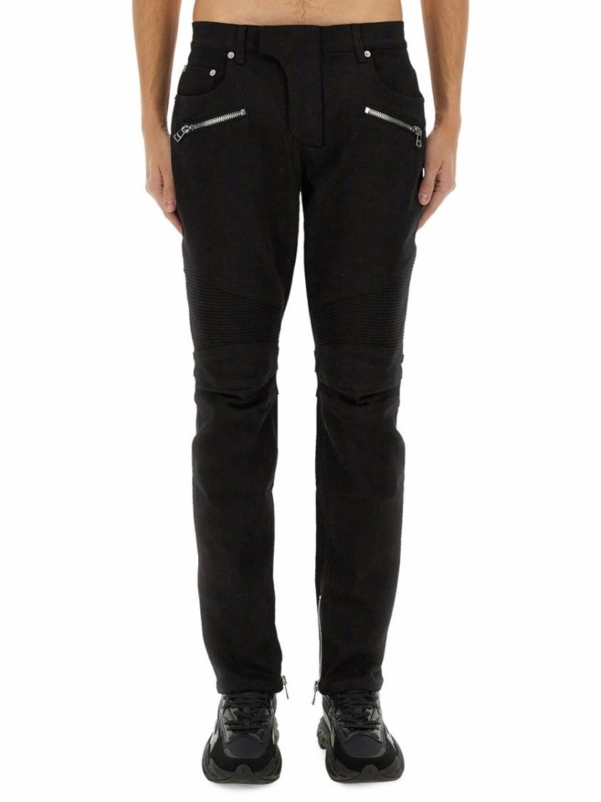 Slim-Fit Black Denim Biker Jeans
