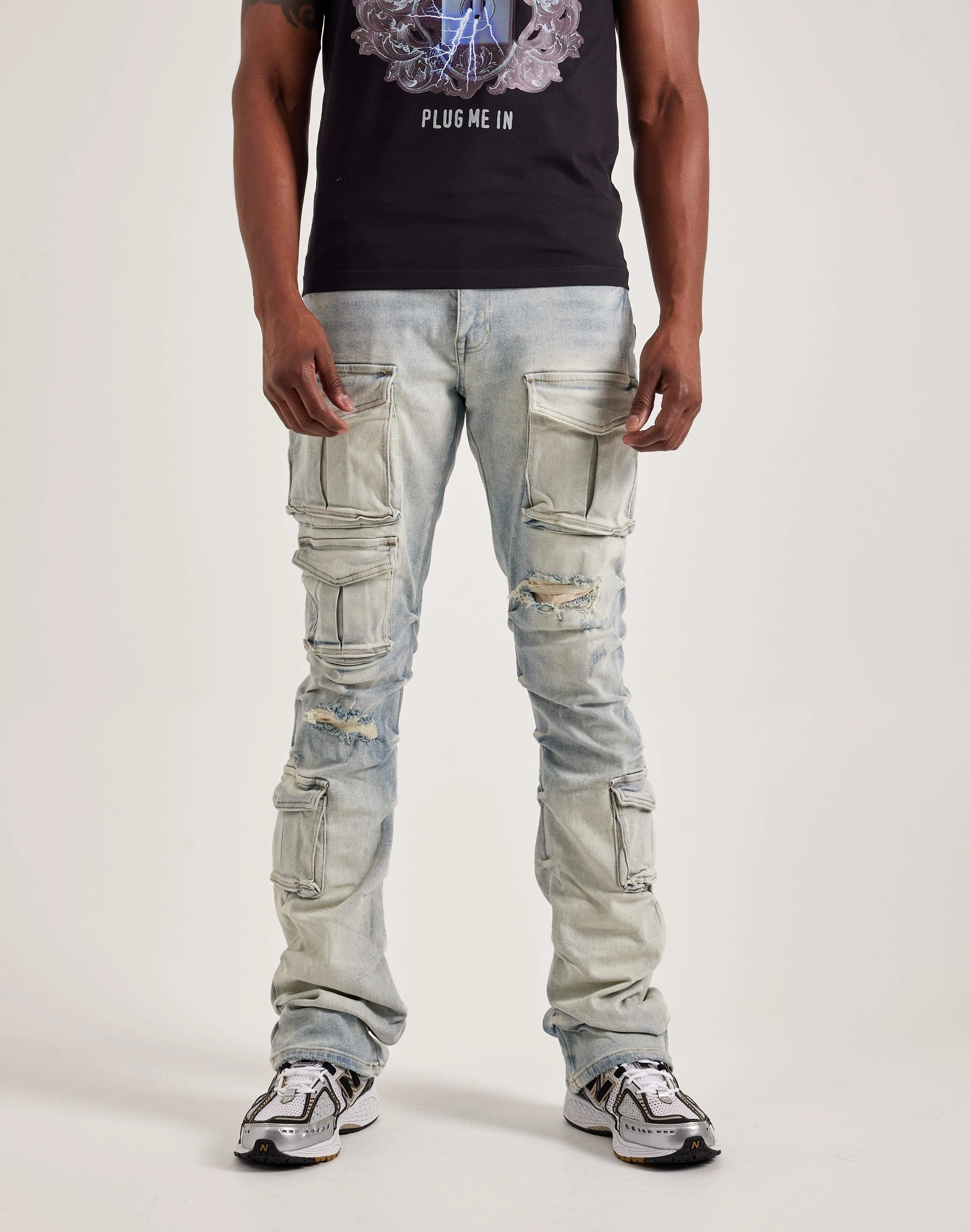 Smoke Rise Utility Pocket Stacked Flare Denim Jeans