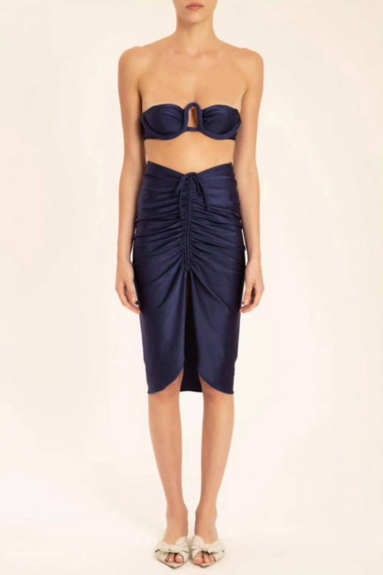 Solid Frilled Midi Skirt In Navy