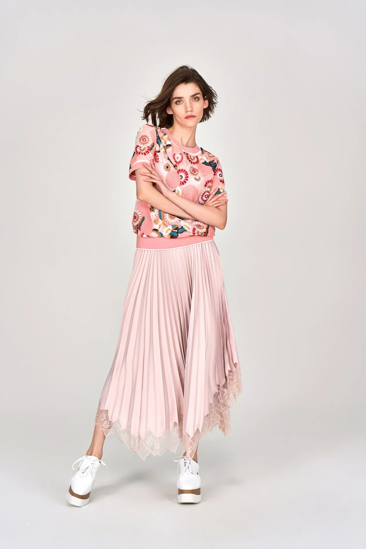Spring Embroidery Pink Shirt