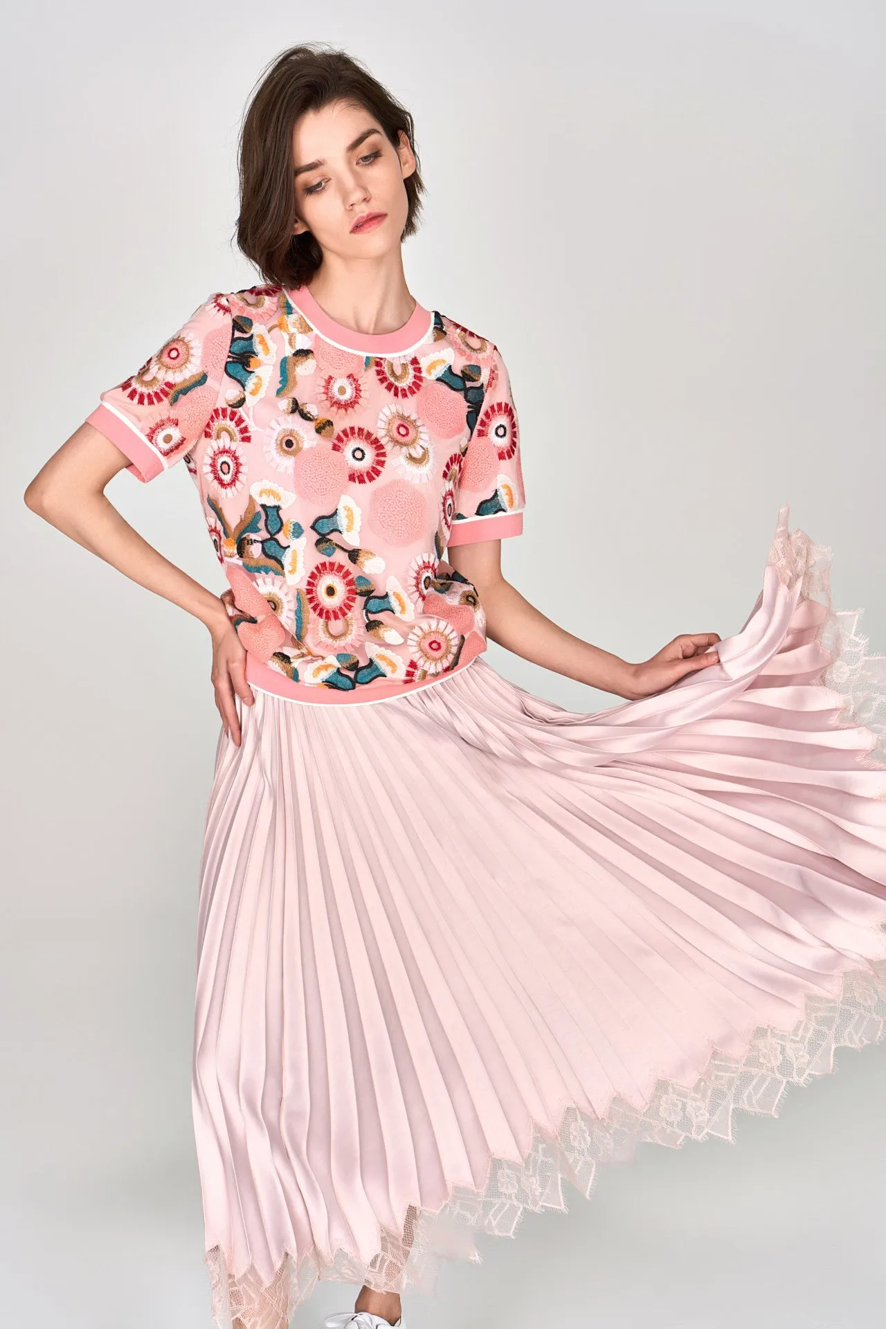 Spring Embroidery Pink Shirt