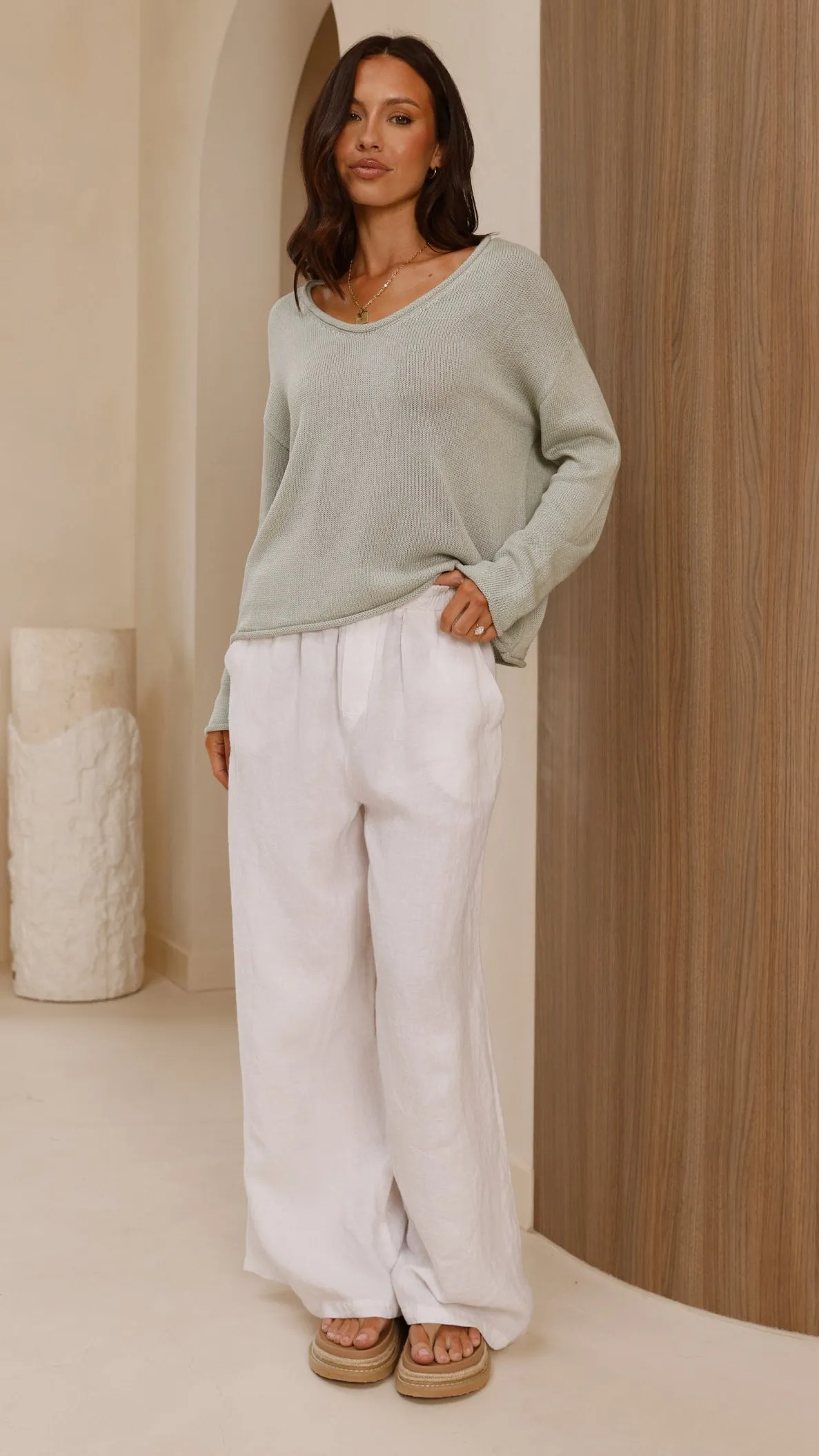 Spring Scoop Neck Long Sleeve Top - Sage