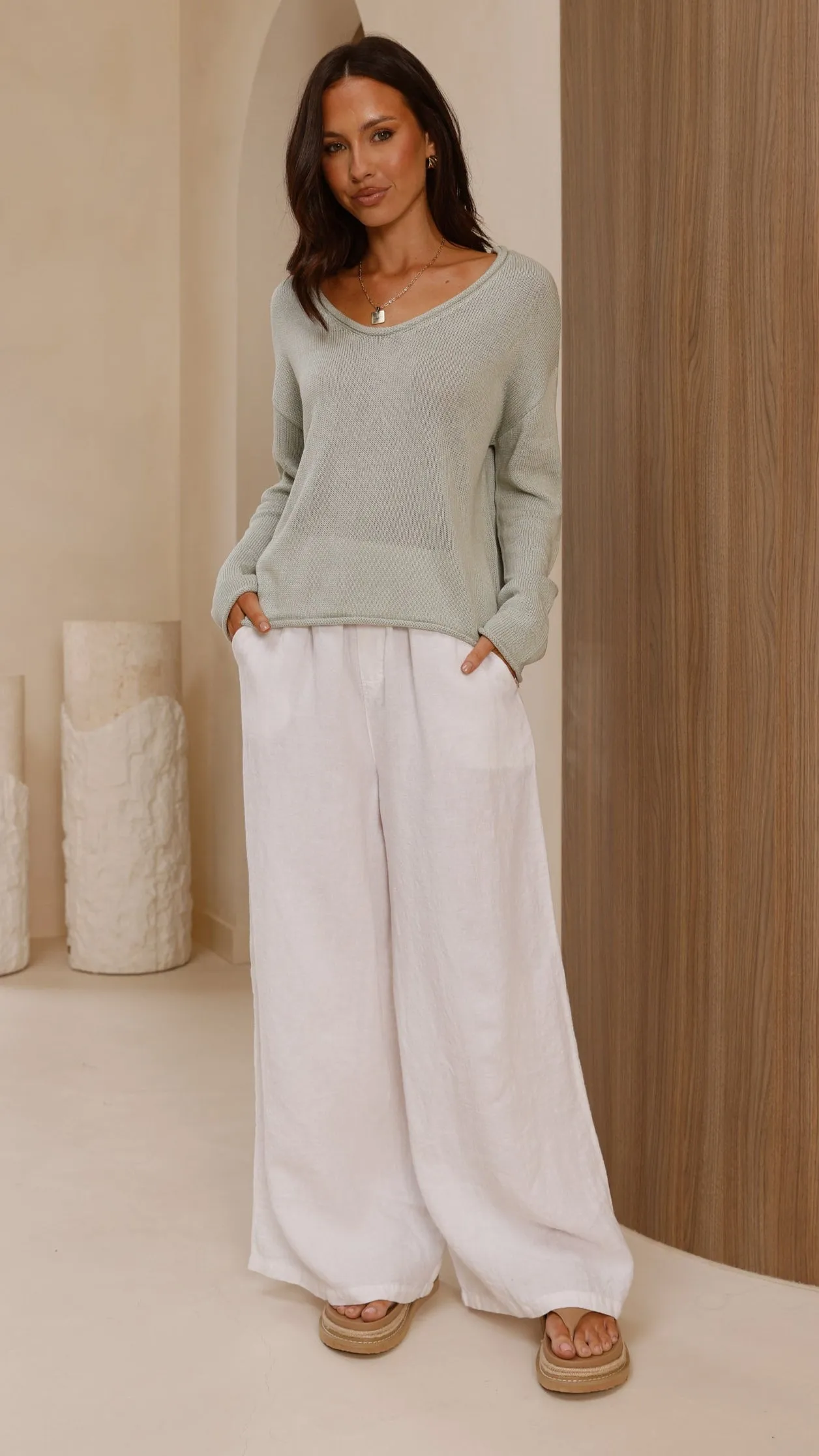 Spring Scoop Neck Long Sleeve Top - Sage