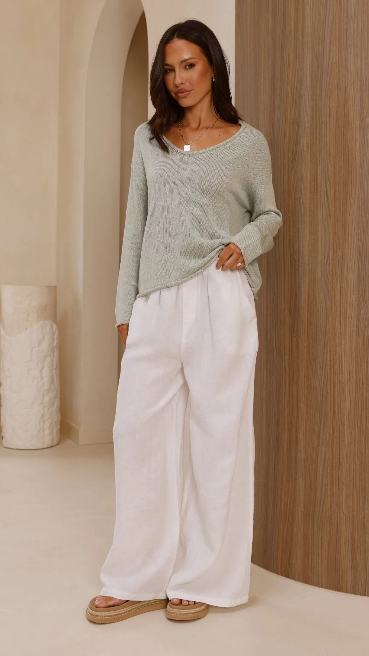 Spring Scoop Neck Long Sleeve Top - Sage