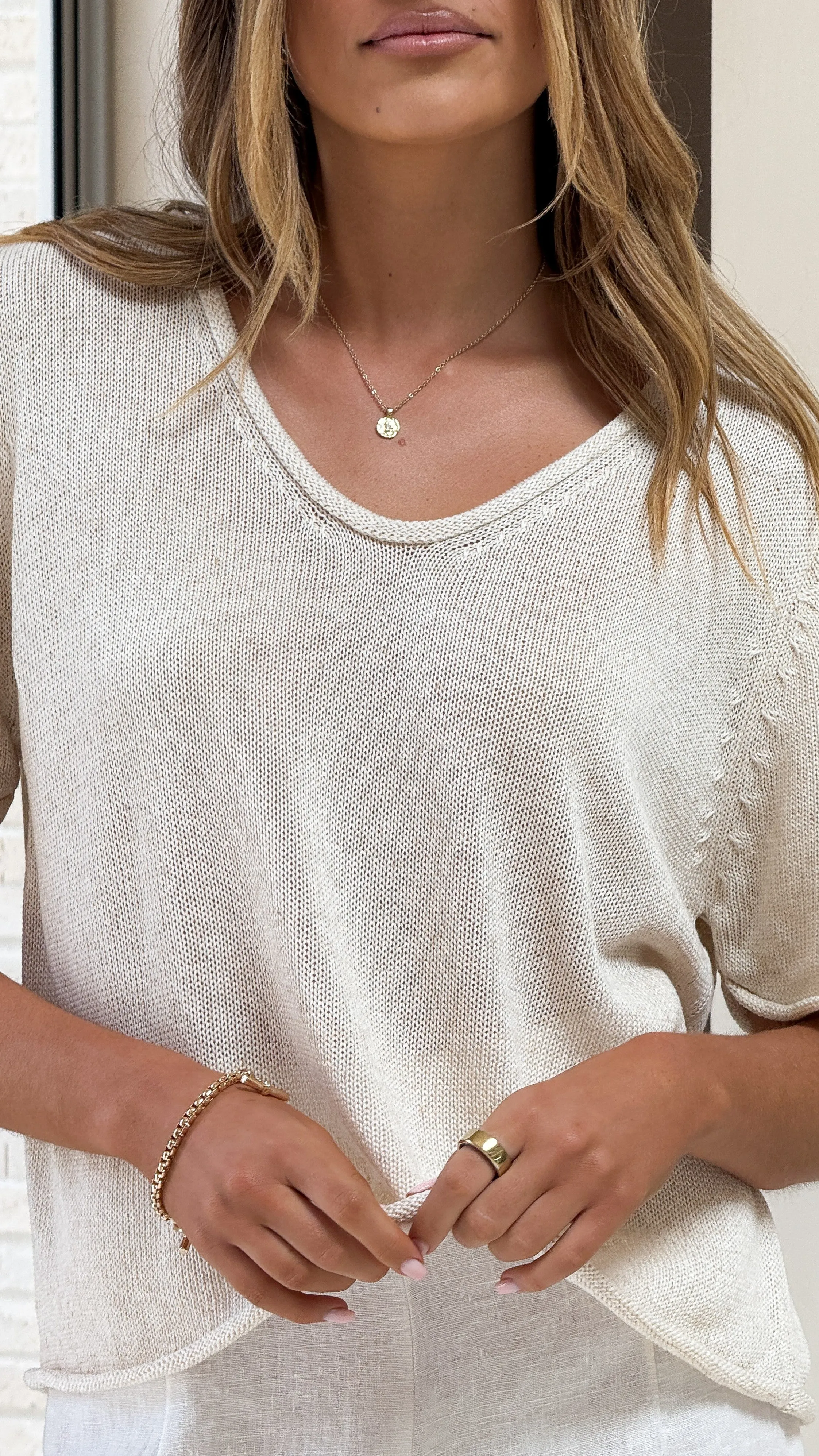 Spring Scoop Neck Tee - Natural