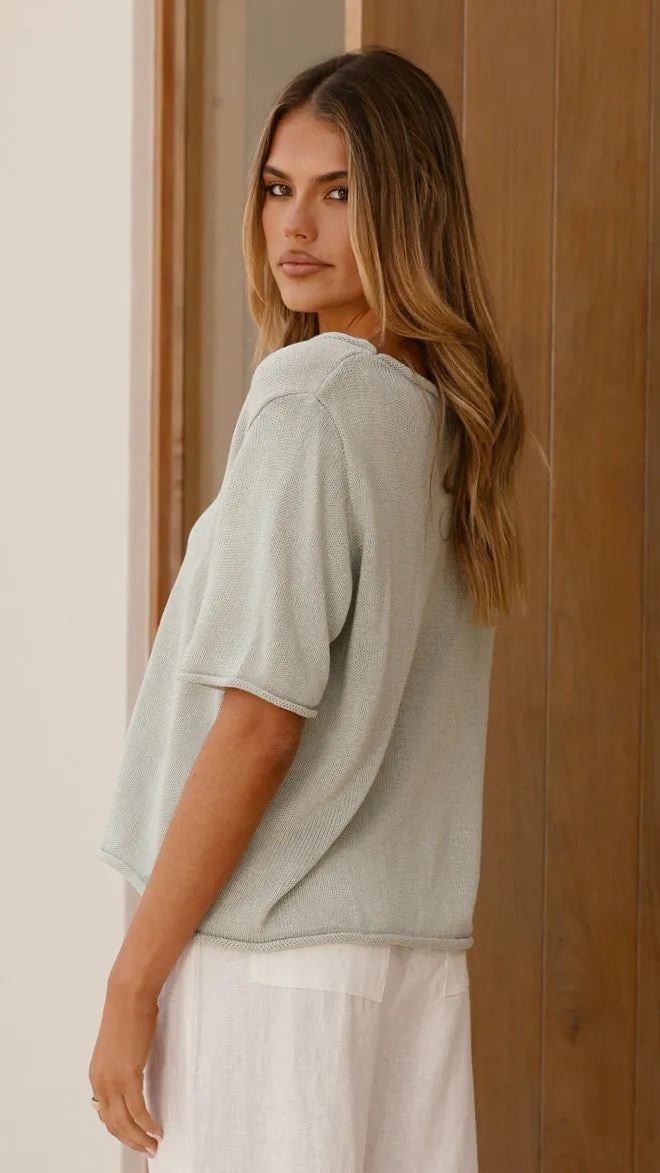 Spring Scoop Neck Tee - Sage