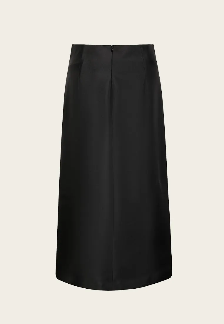 Stripe Detail Slit Black Skirt