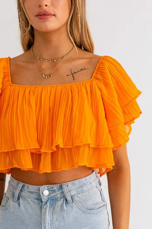 Sunset Glow Off Shoulder Ruffle Crop Top - Small