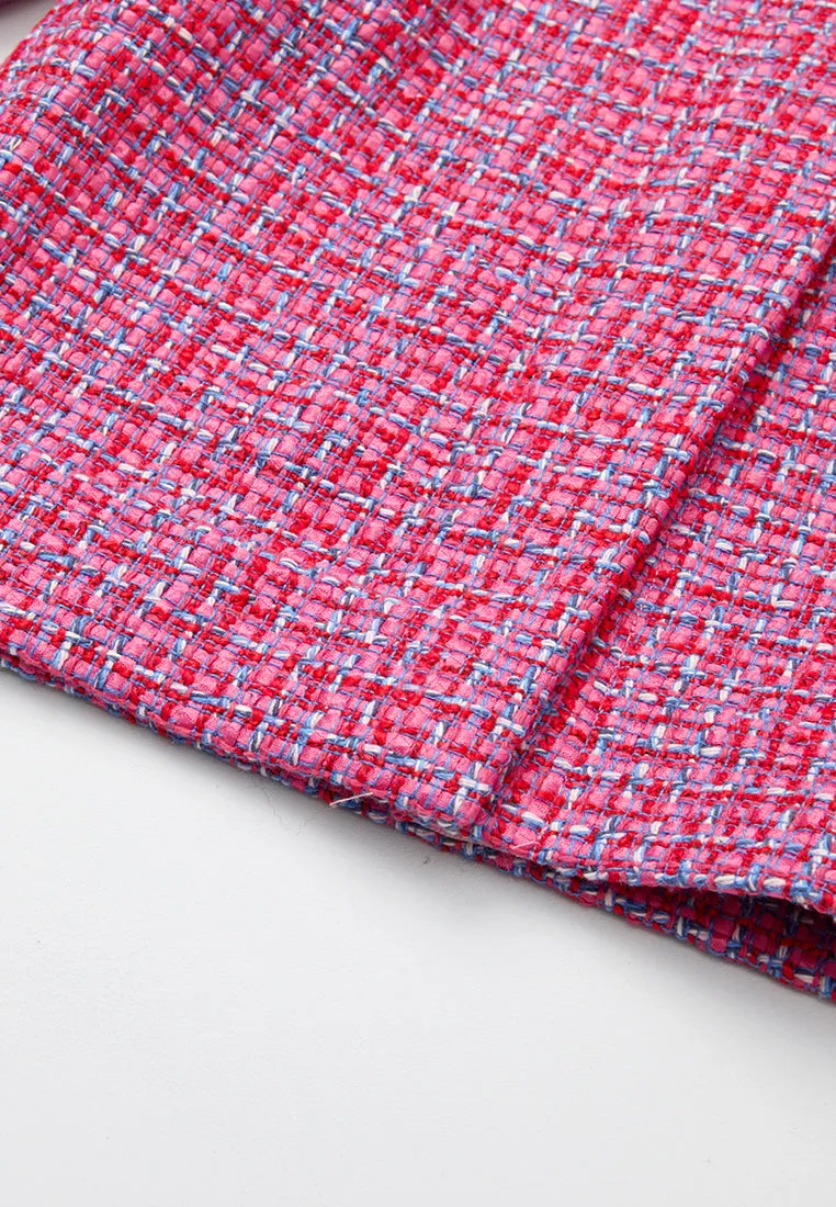 Three-quarter Fuchsia Checked Mix-tweed Wide-leg Trousers