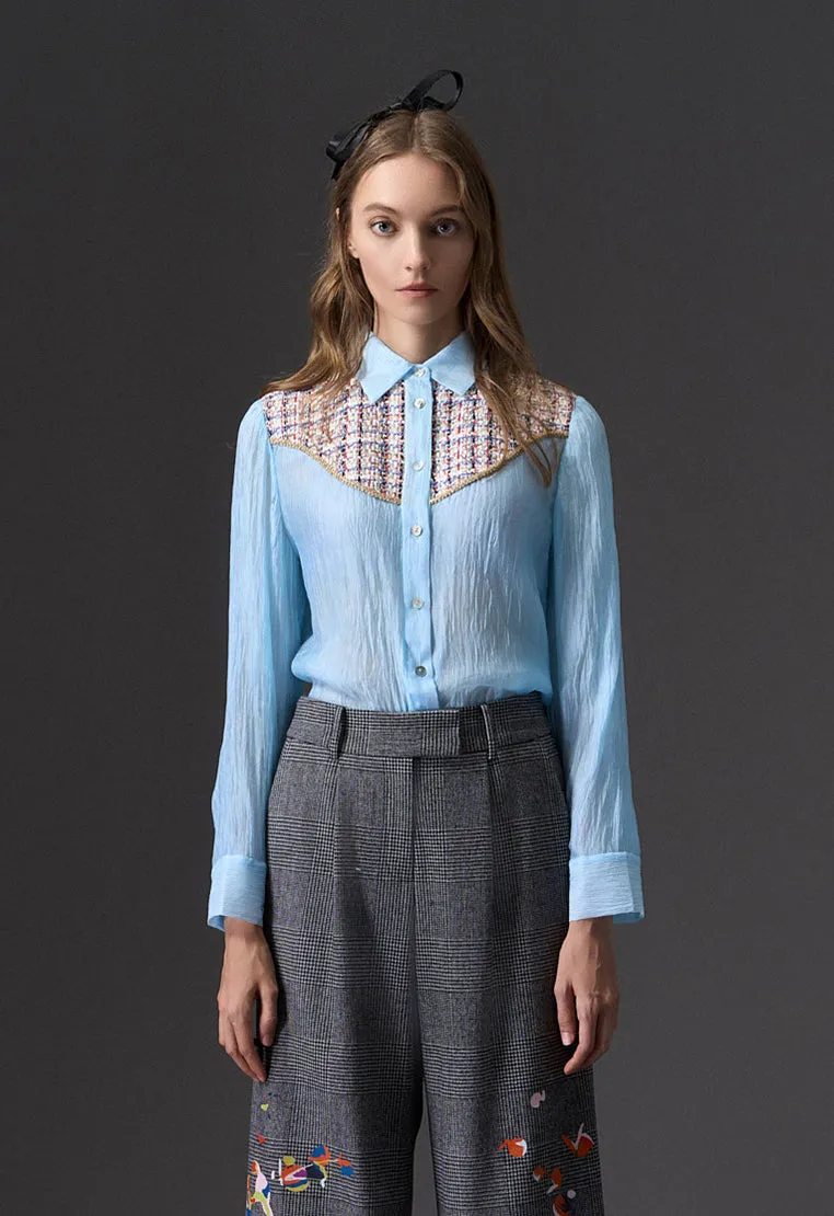 Tweed Detailing Blue Shirt