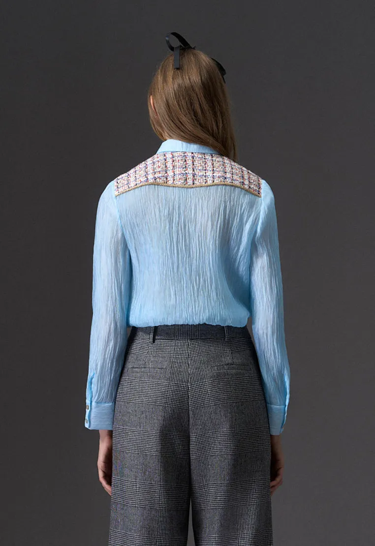 Tweed Detailing Blue Shirt