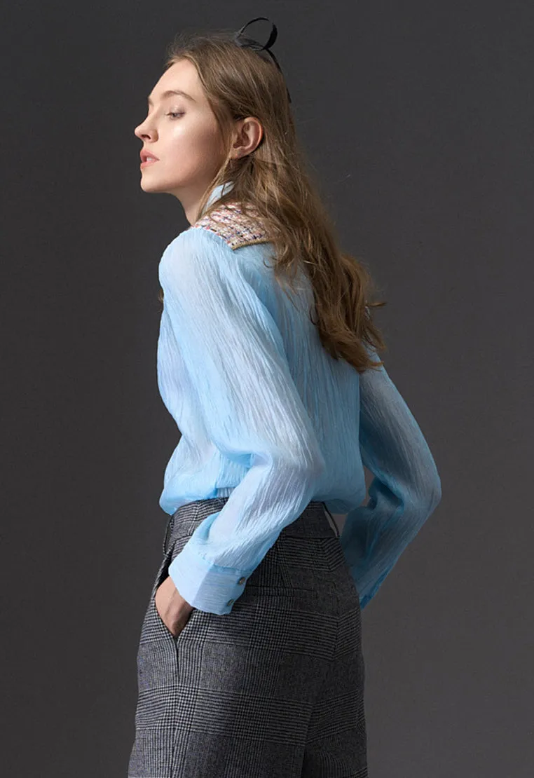 Tweed Detailing Blue Shirt