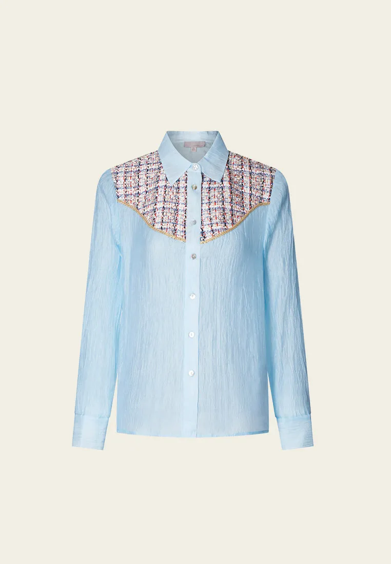Tweed Detailing Blue Shirt