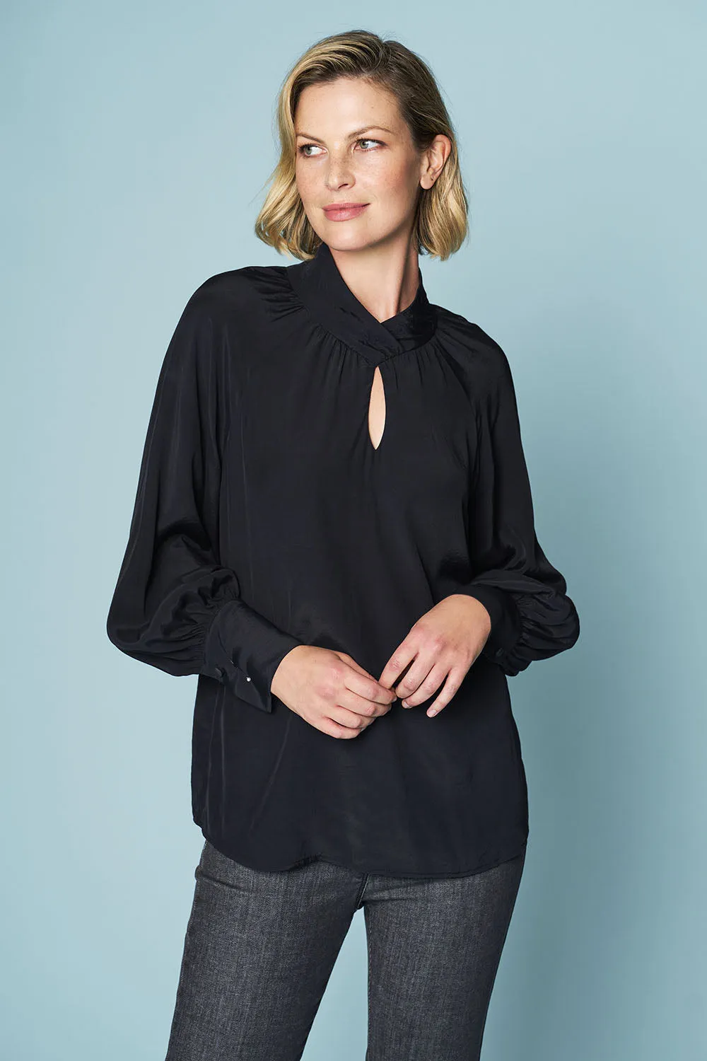 Twist Neck Flounce Top - Black