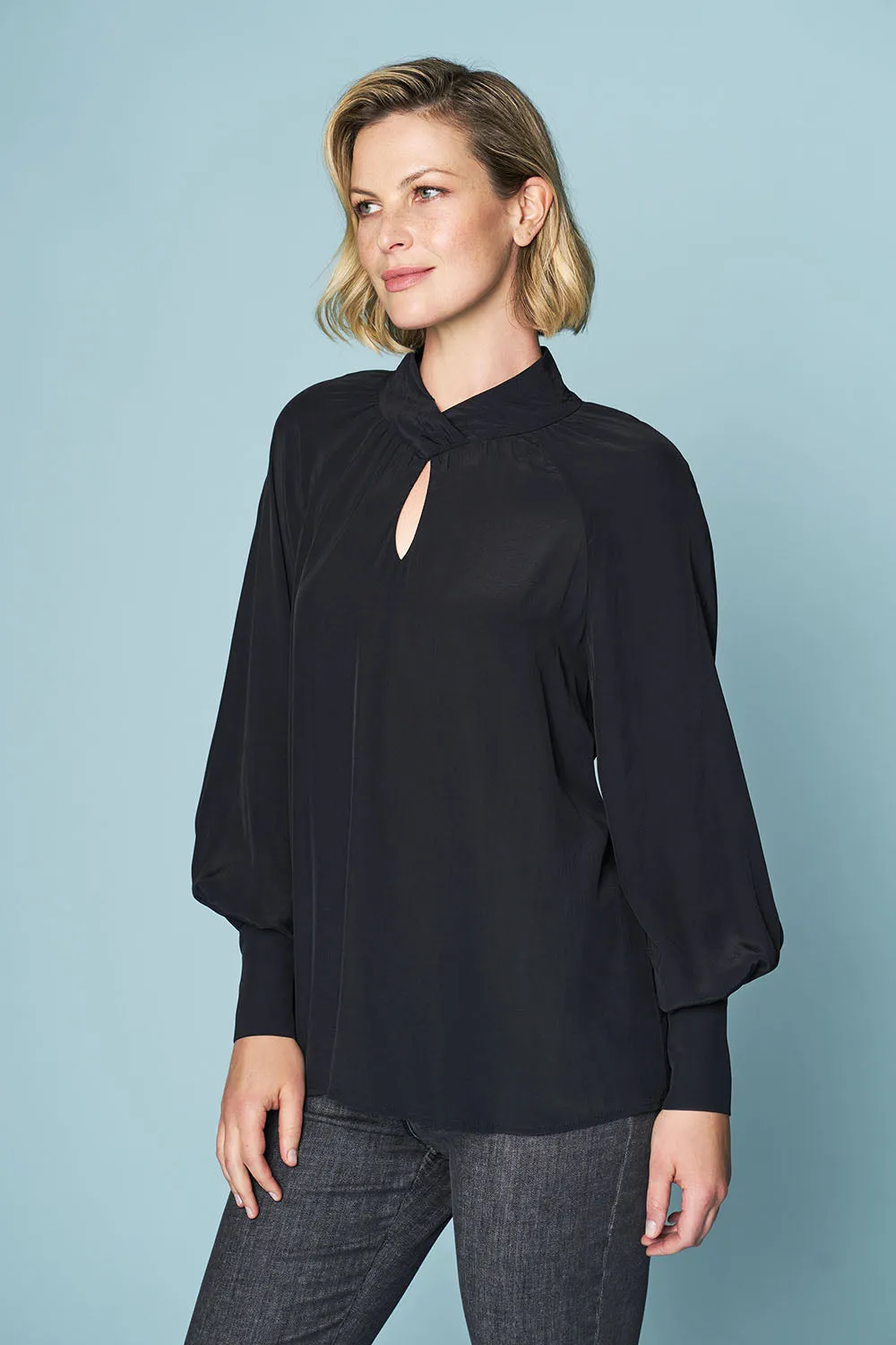 Twist Neck Flounce Top - Black