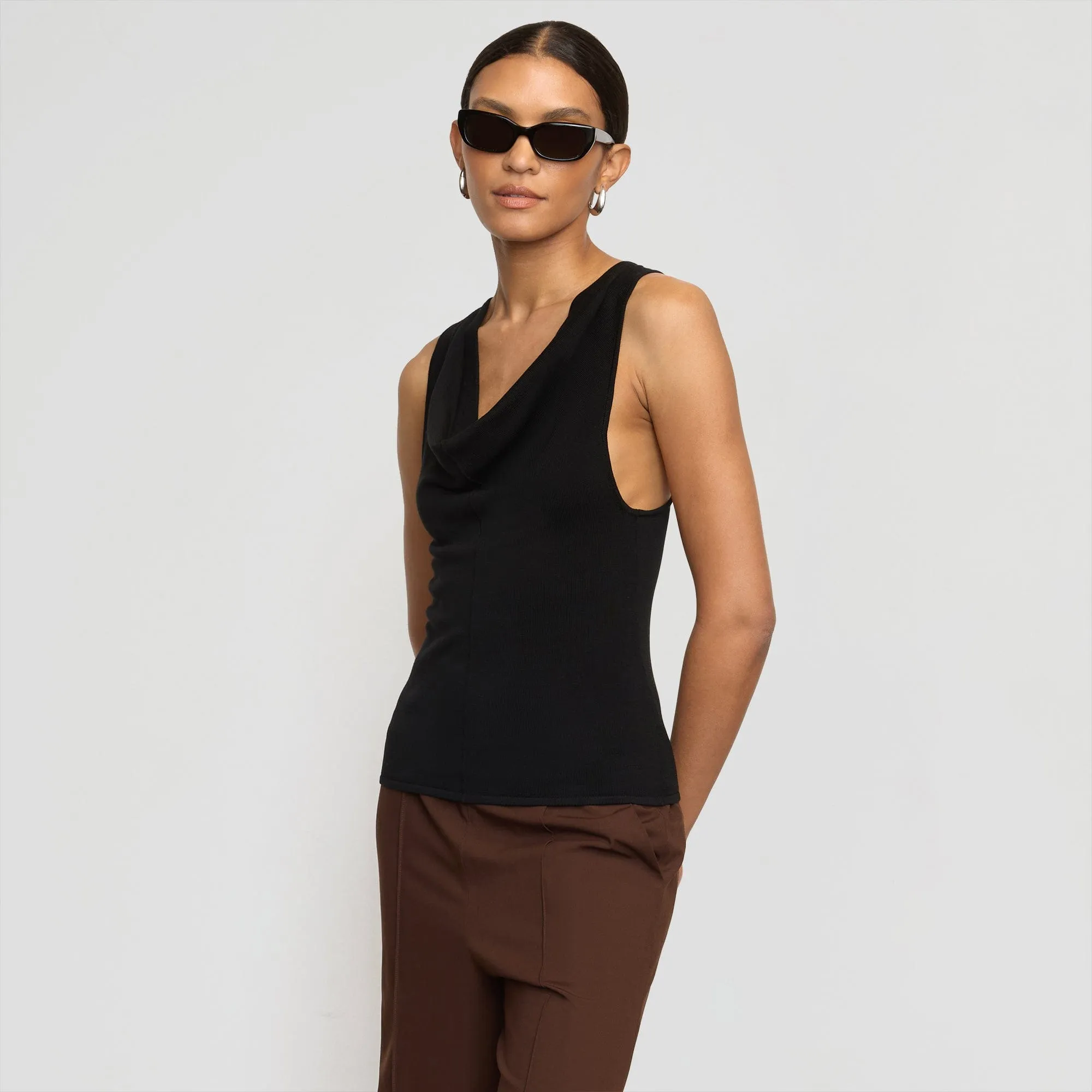 Valerie Cowl-Neck Racerback Knit Top