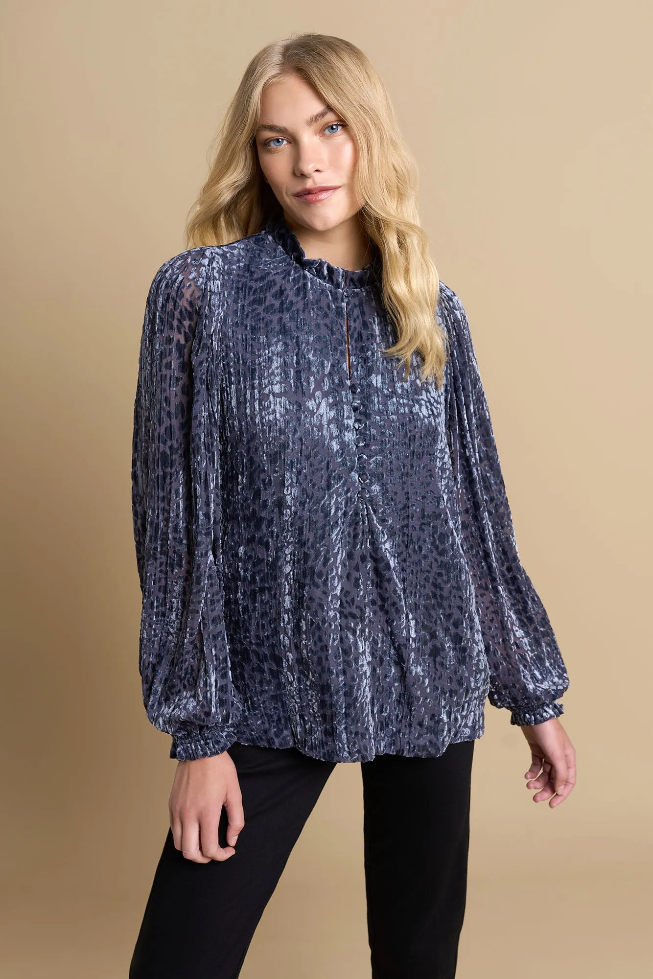 Velvet Burnout Blouse - Animal Burnout