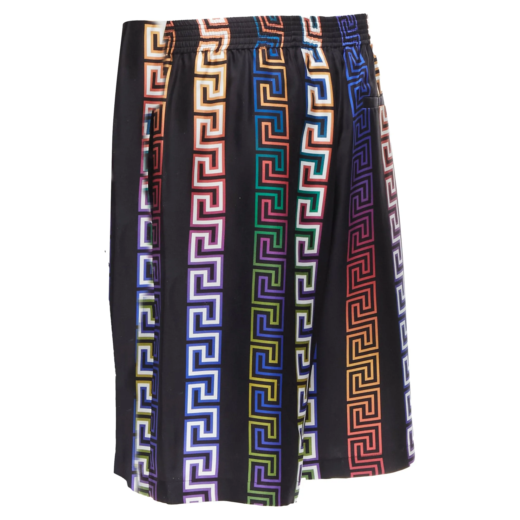 Versace Runway Neon Greca college fit silk twill shorts