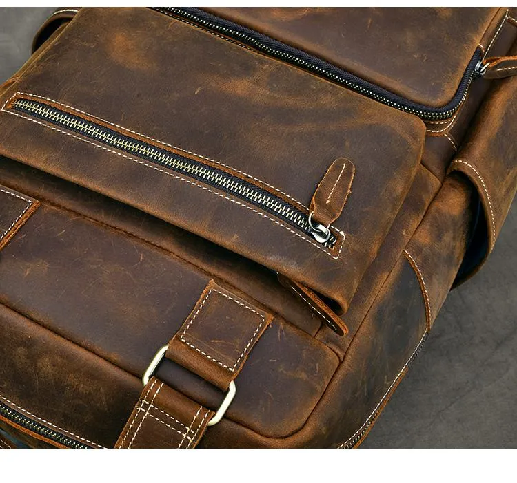 Vintage Brown Large Leather Backpack Men 16" Laptop Backpack Leather Backpack Style Handbag