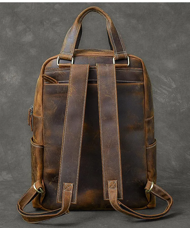 Vintage Brown Large Leather Backpack Men 16" Laptop Backpack Leather Backpack Style Handbag