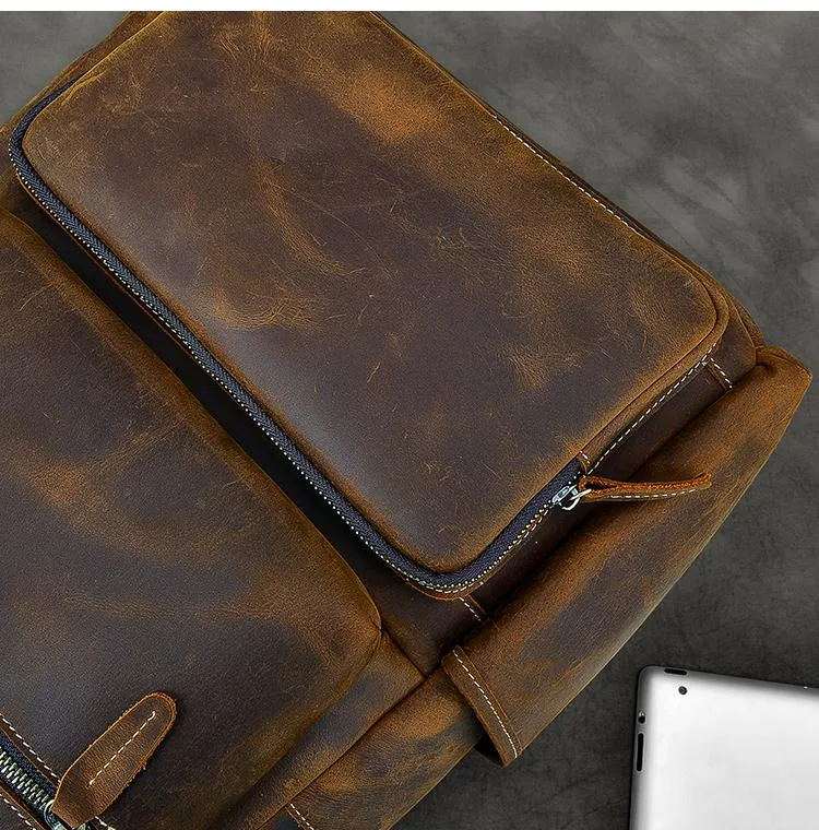 Vintage Brown Large Leather Backpack Men 16" Laptop Backpack Leather Backpack Style Handbag