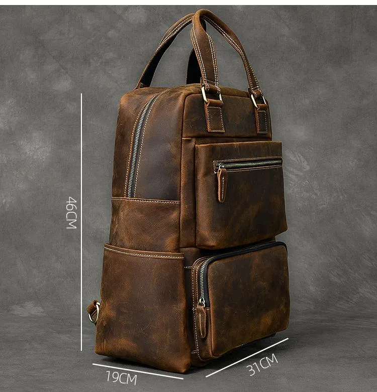 Vintage Brown Large Leather Backpack Men 16" Laptop Backpack Leather Backpack Style Handbag