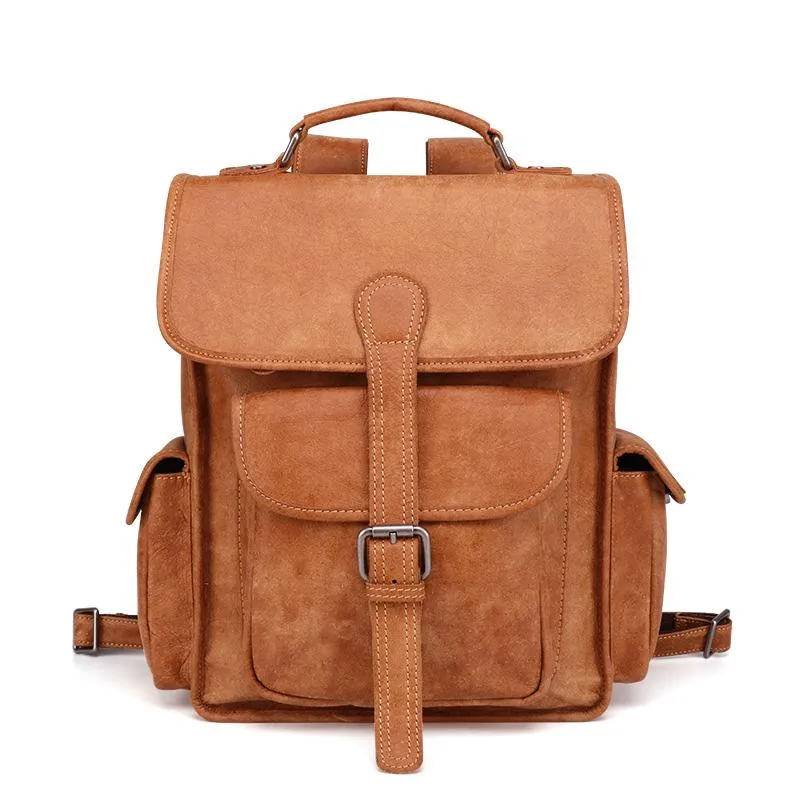 Vintage Brown Leather Men's 14'' Laptop Backpack School Backpack Travel Backpack For Men