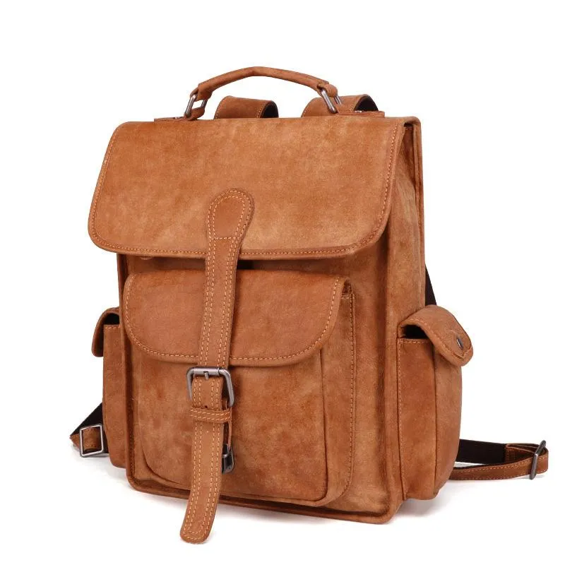 Vintage Brown Leather Men's 14'' Laptop Backpack School Backpack Travel Backpack For Men