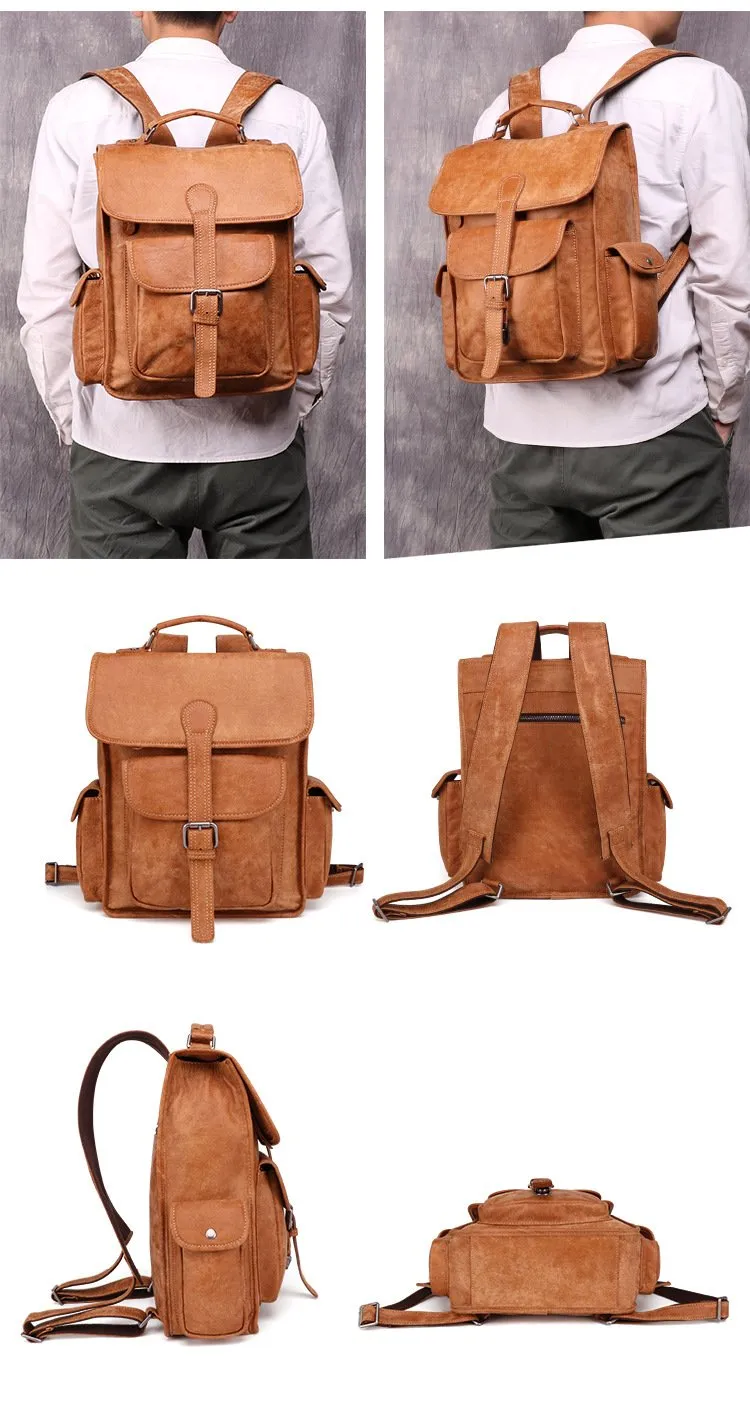 Vintage Brown Leather Men's 14'' Laptop Backpack School Backpack Travel Backpack For Men