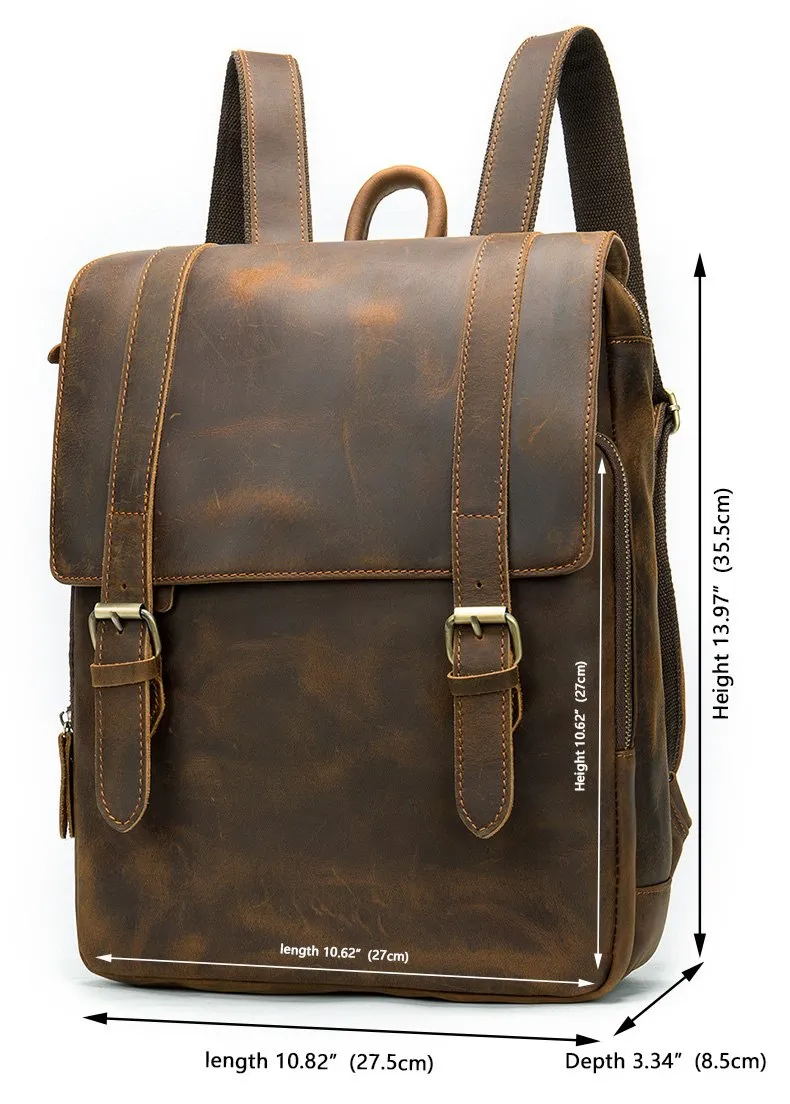 Vintage Brown Leather Men's 14inch Laptop Backpack College Backpack For Men