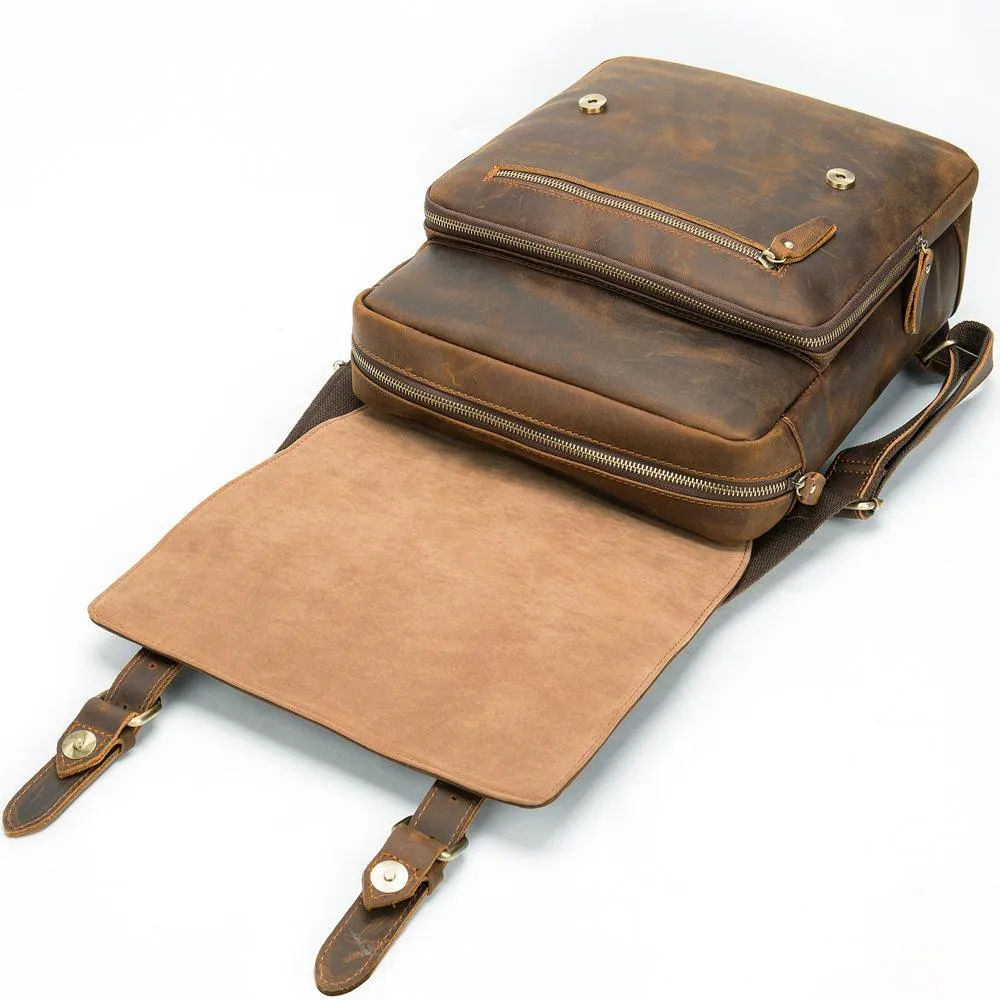 Vintage Brown Leather Men's 14inch Laptop Backpack College Backpack For Men