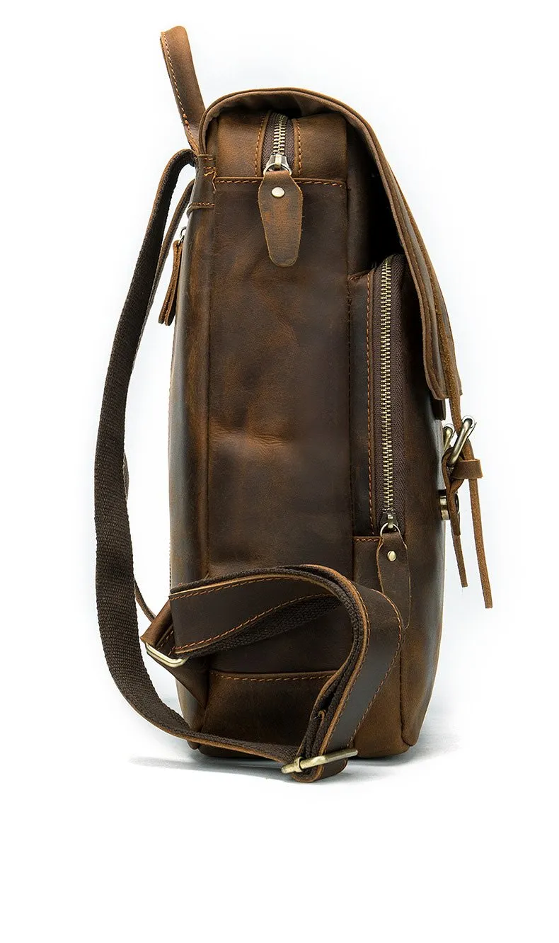 Vintage Brown Leather Men's 14inch Laptop Backpack College Backpack For Men