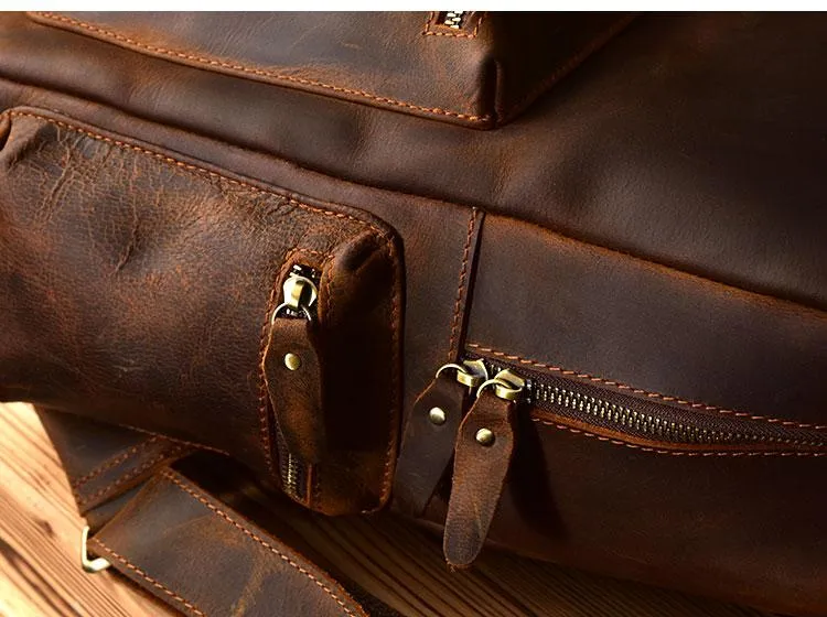 Vintage Brown Leather Mens 15" Laptop Backpack Hiking Backpack Travel Backpack College School Bag for Men