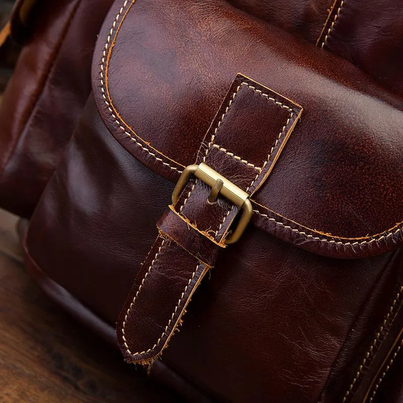 Vintage Brown Leather Men's Backpack 14'' Computer Backpacks Travel Backpack For Men