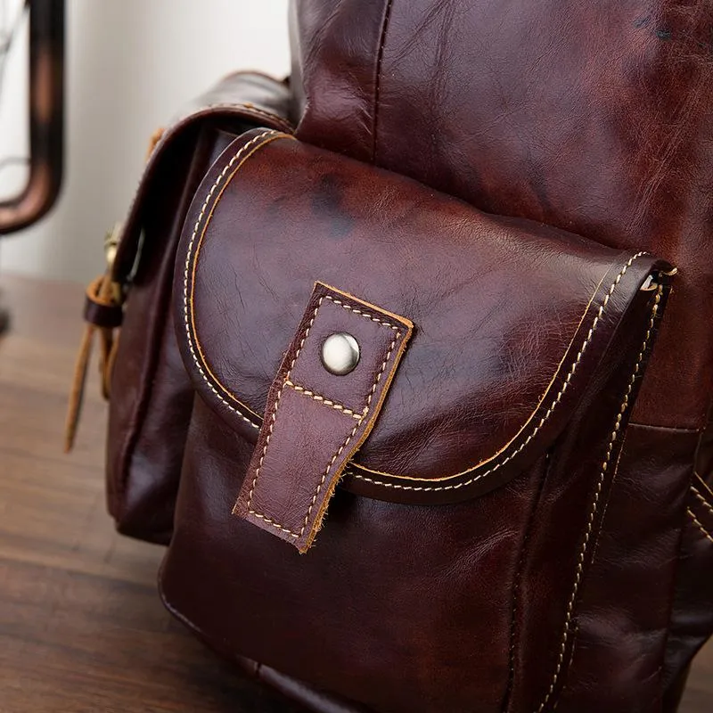 Vintage Brown Leather Men's Backpack 14'' Computer Backpacks Travel Backpack For Men