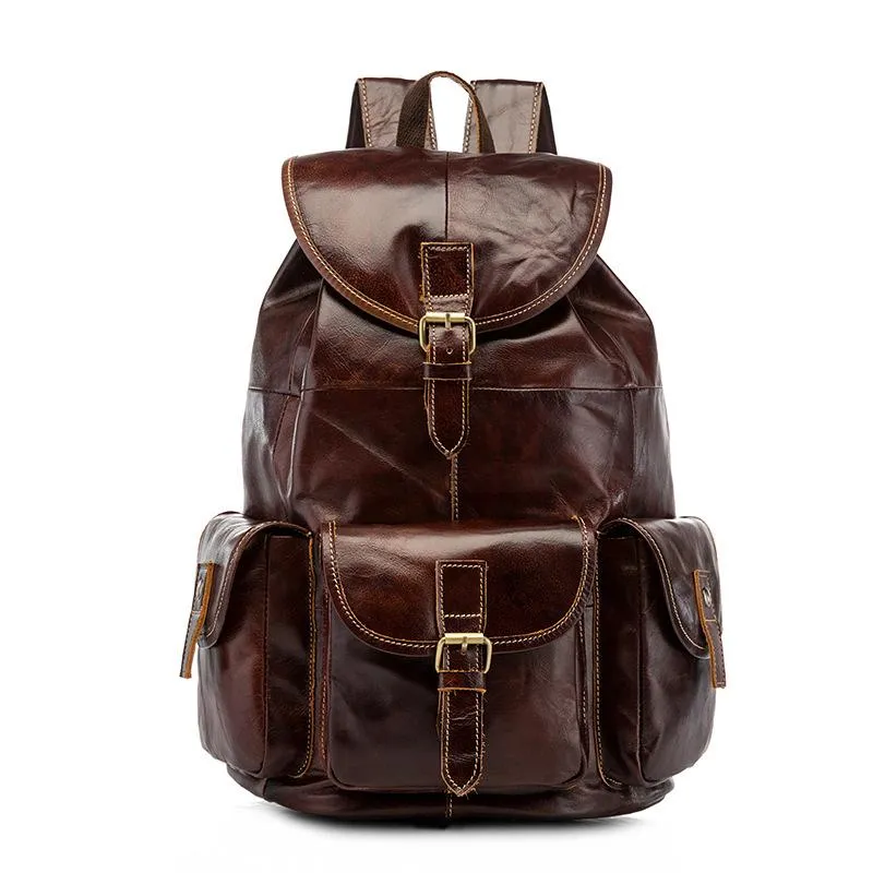 Vintage Brown Leather Men's Backpack 14'' Computer Backpacks Travel Backpack For Men