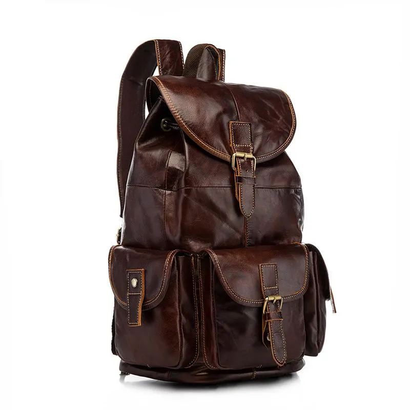Vintage Brown Leather Men's Backpack 14'' Computer Backpacks Travel Backpack For Men