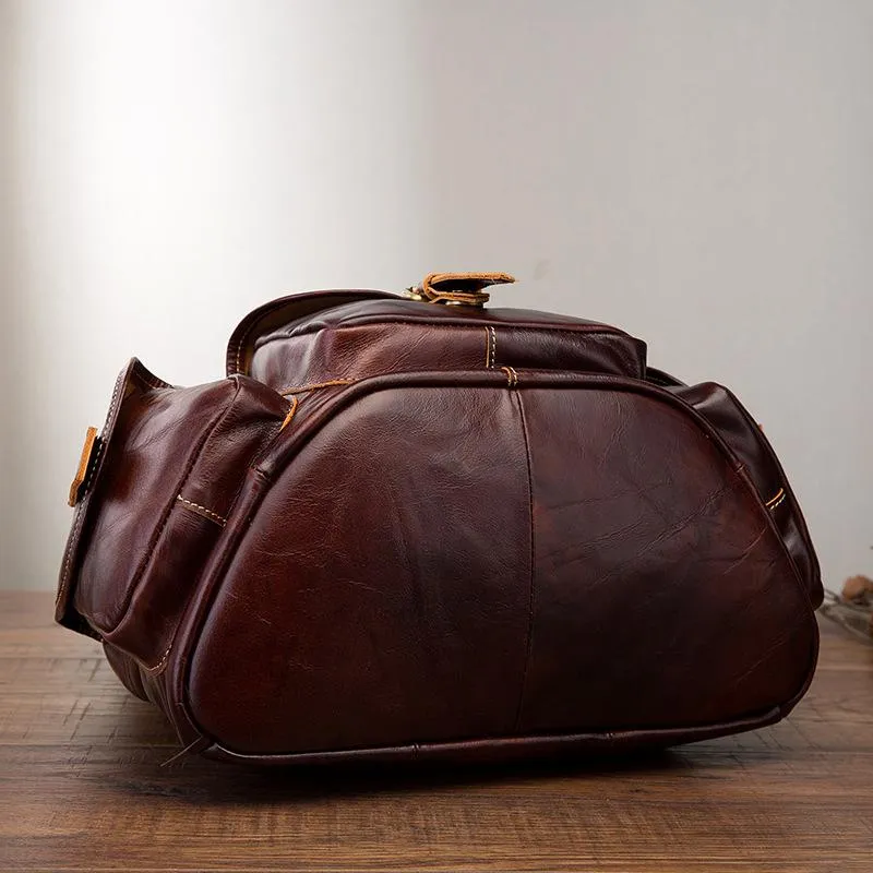 Vintage Brown Leather Men's Backpack 14'' Computer Backpacks Travel Backpack For Men