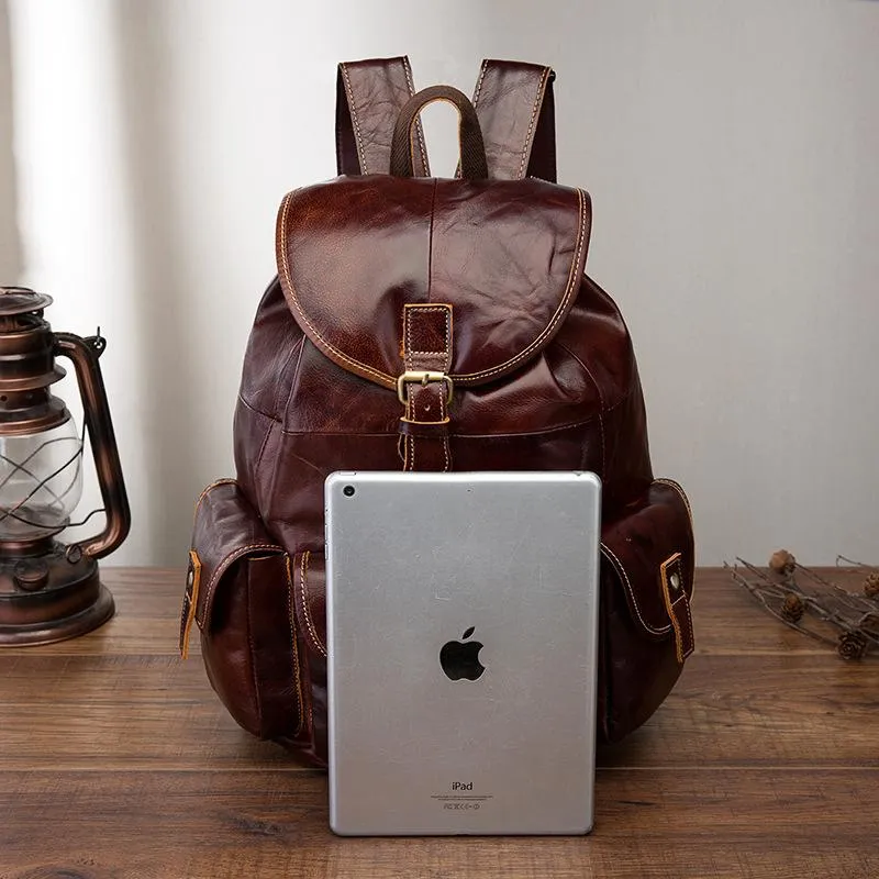 Vintage Brown Leather Men's Backpack 14'' Computer Backpacks Travel Backpack For Men