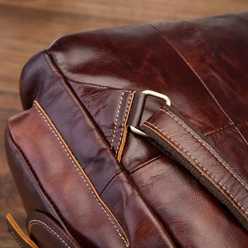 Vintage Brown Leather Men's Backpack 14'' Computer Backpacks Travel Backpack For Men