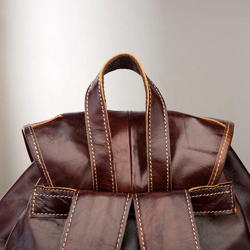Vintage Brown Leather Men's Backpack 14'' Computer Backpacks Travel Backpack For Men