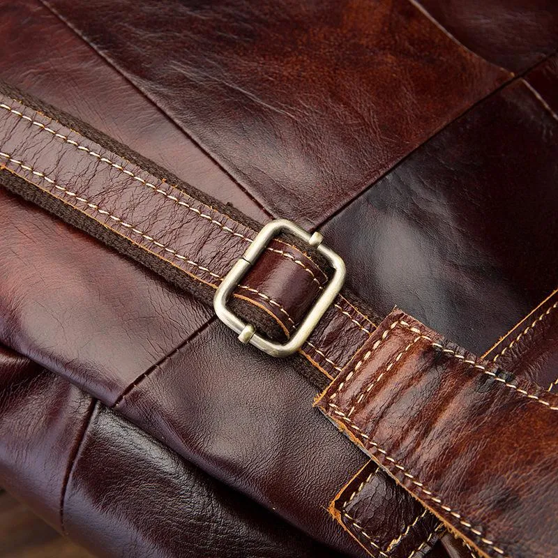 Vintage Brown Leather Men's Backpack 14'' Computer Backpacks Travel Backpack For Men
