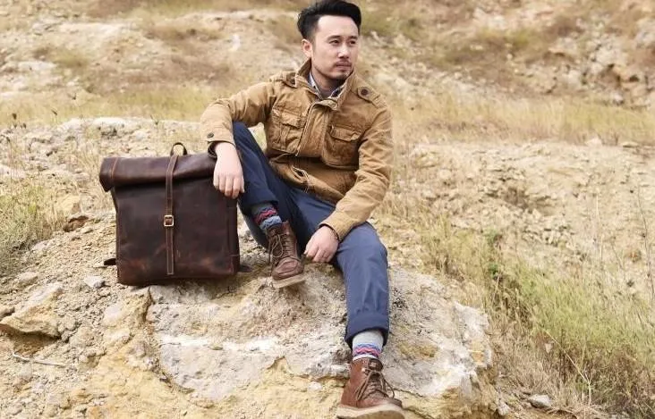 Vintage Brown Leather Mens Backpack Large Travel Backpack Hiking Backpack for men