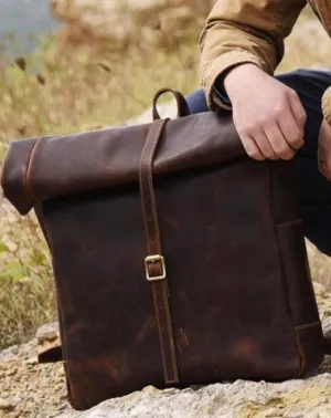 Vintage Brown Leather Mens Backpack Large Travel Backpack Hiking Backpack for men