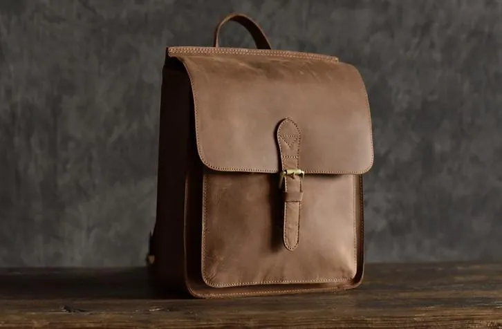 Vintage Brown Leather Mens Backpack Satchel Backpack School Backpack for men