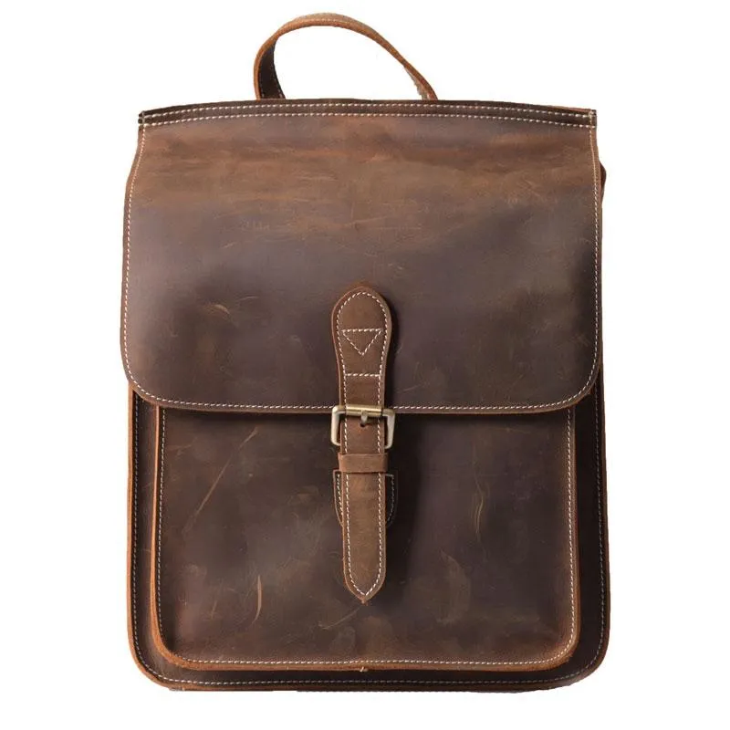 Vintage Brown Leather Mens Backpack Satchel Backpack School Backpack for men