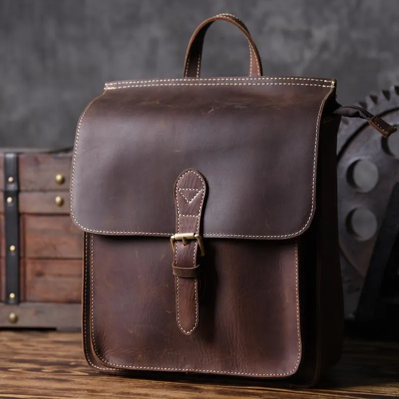 Vintage Brown Leather Mens Backpack Satchel Backpack School Backpack for men